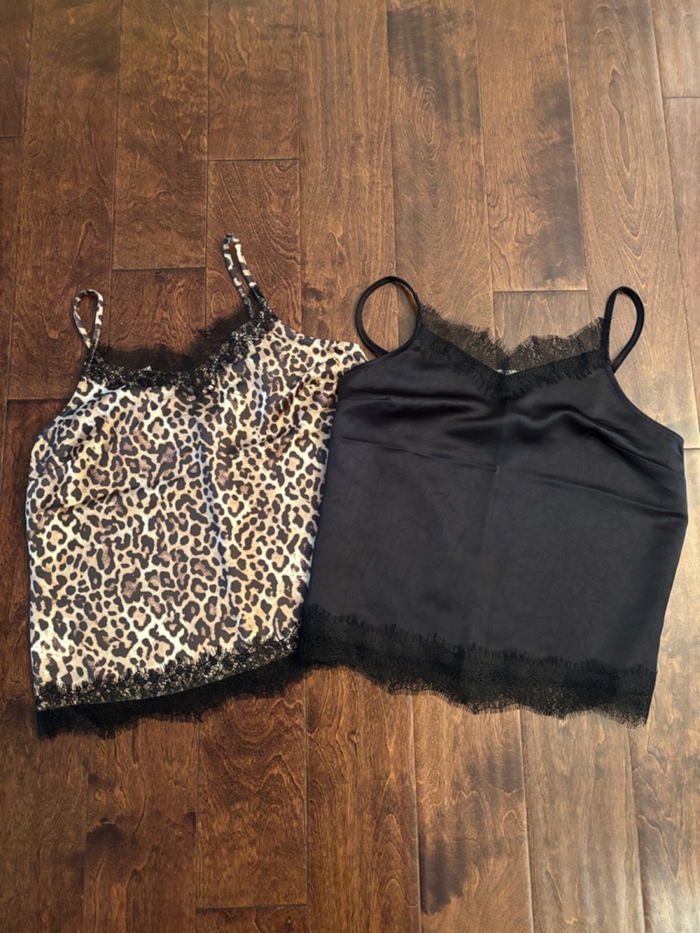 Set of 2 LOFT Satin Like Lace Trim Camisoles